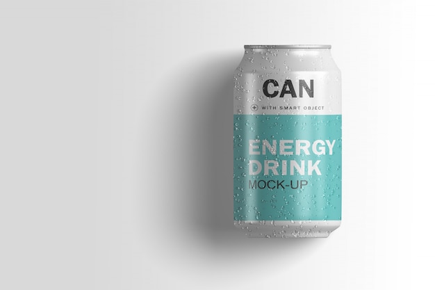 Close up and top view on soda can mockup