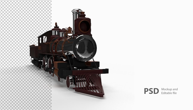 PSD close up on train in 3d rendering isolated