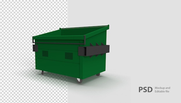 PSD primo piano sulla scatola della spazzatura in rendering 3d isolato