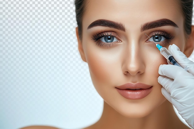 Close-up van Botox-behandeling op het gezicht van een mooie vrouw