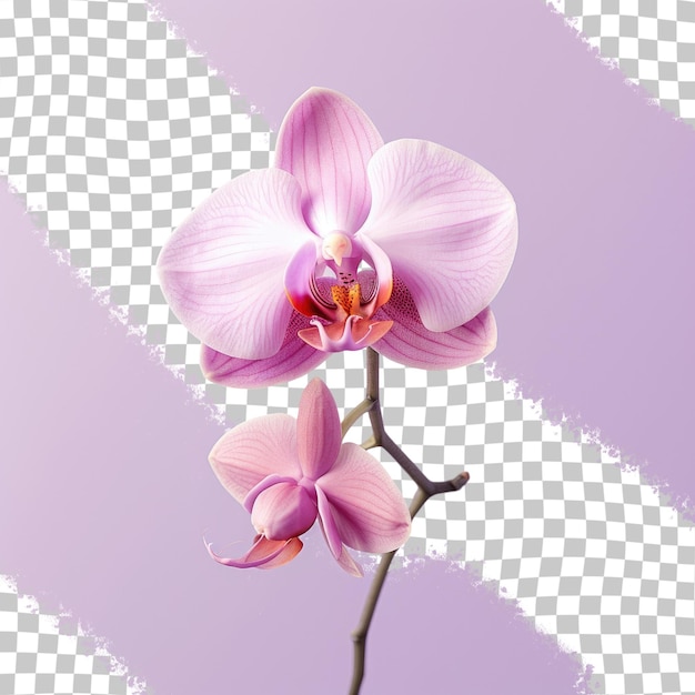 Close-up van een geïsoleerde violette orchidee op een doorzichtige achtergrond