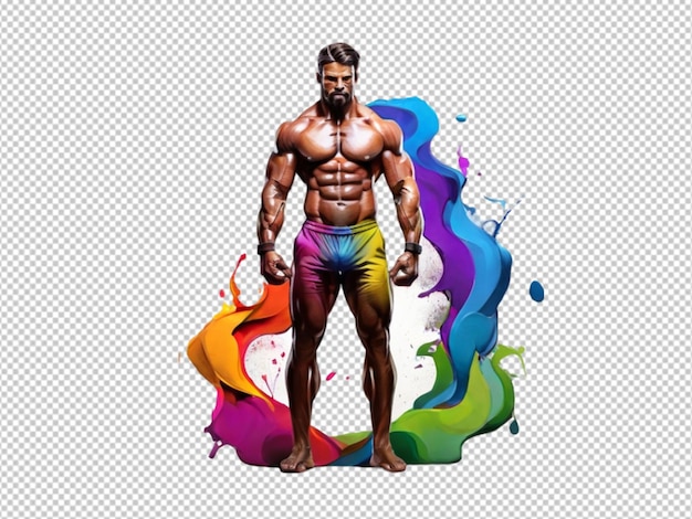 PSD close-up van een kleurrijk ontwerp van een bodybuilder op een transparante achtergrond