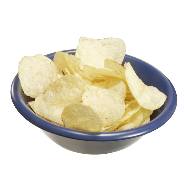 Close-up van een schaal vol aardappelchips