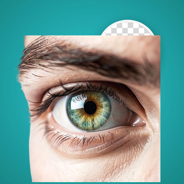 PSD close-up van een vrouw met blauwe ogen die naar de camera kijkt die door kunstmatige intelligentie is gegenereerd
