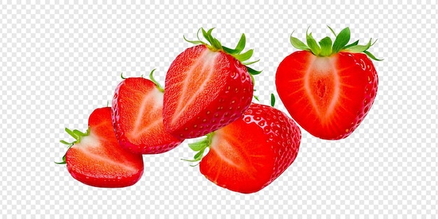 Close-up van natuurlijke verse aardbeien die van bovenaf vallen