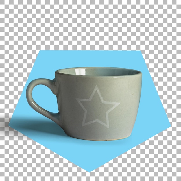 PSD close up view christmas gift green mug with star symbol isolated