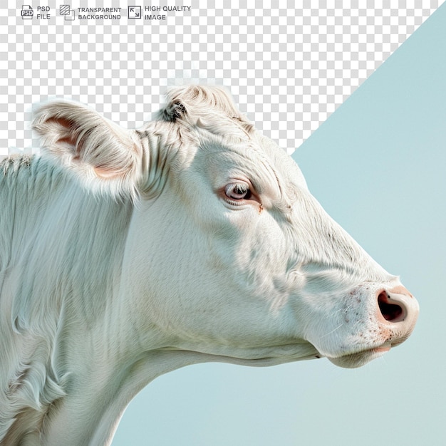 Vacca bianca da vicino su sfondo trasparente