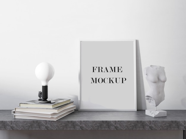 Close up on white frame mockup with decorations