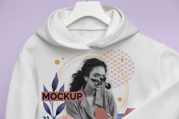 PSD close up mockup di felpa con cappuccio bianca