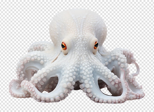 PSD close up of white octopus on transparent background