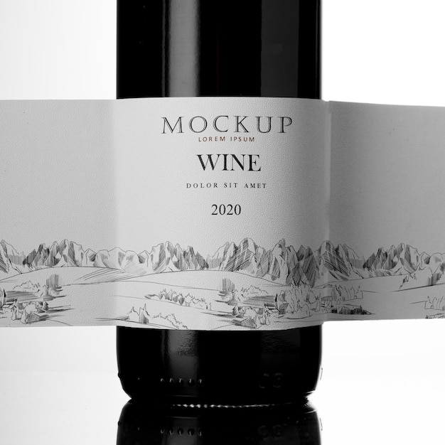 PSD close up wine bottle label mock up