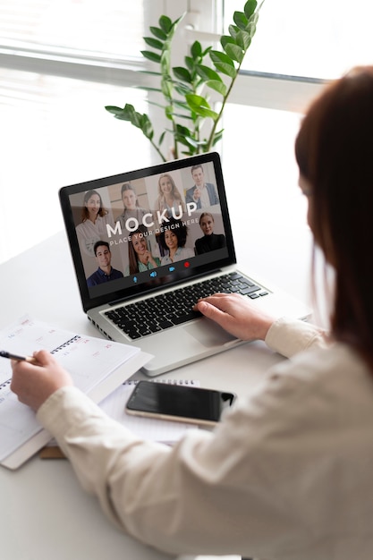 Close up woman in video call