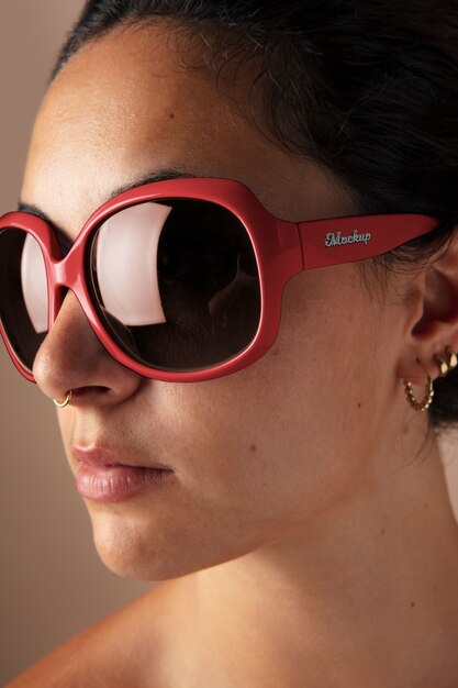 Close up on woman wearing sunglasses mockup