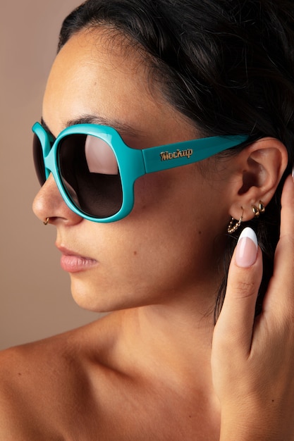 Close up on woman wearing sunglasses mockup