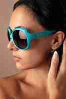 PSD close up on woman wearing sunglasses mockup