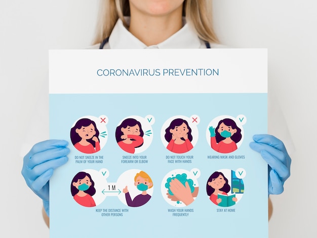 Close-up woman with coronavirus prevention