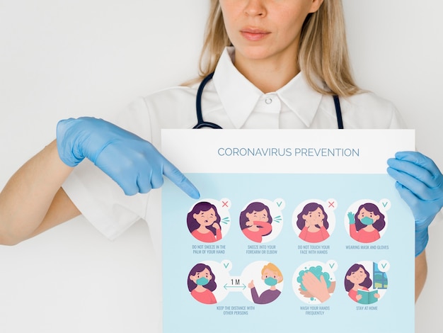 Close-up woman with covid19 prevention