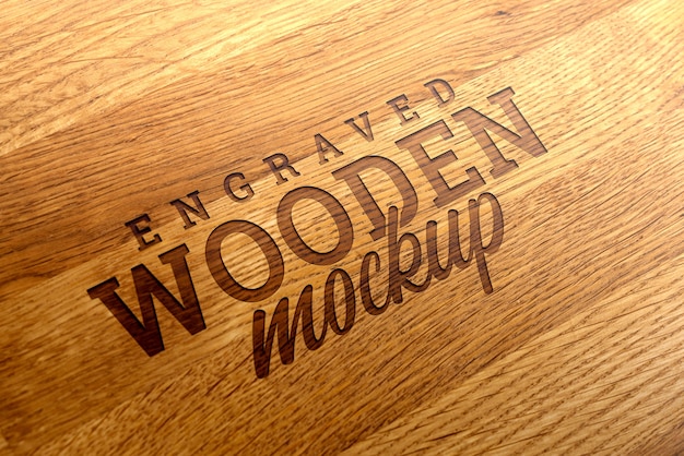 Close up wood logo design mockup