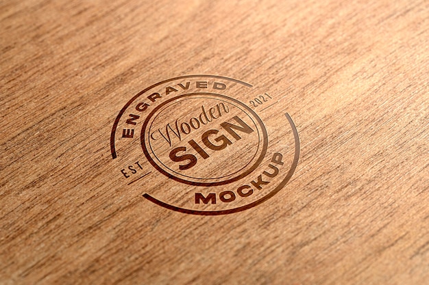 PSD close up wood logo design mockup