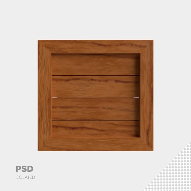 Primo piano su scatola di legno 3d isolato premium psd