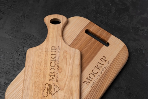 PSD close up on wooden cutting board mockup