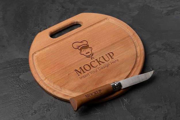 Close up on wooden cutting board mockup