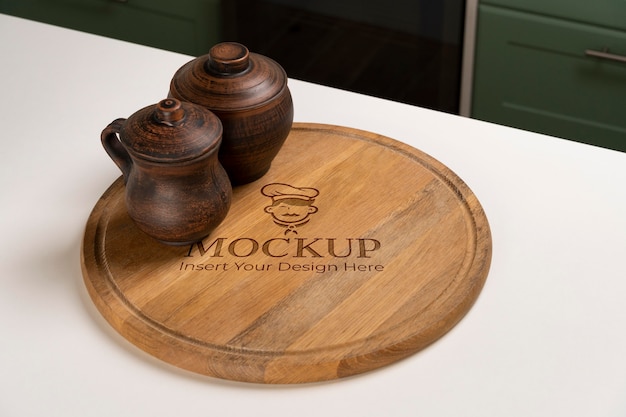 Close up on wooden cutting board mockup