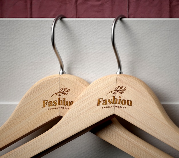PSD close-up of wooden hanger mock-up design
