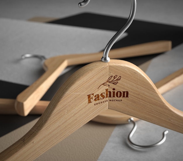 PSD close-up of wooden hanger mock-up design