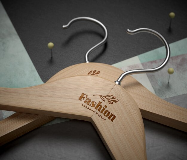 PSD close-up of wooden hanger mock-up design