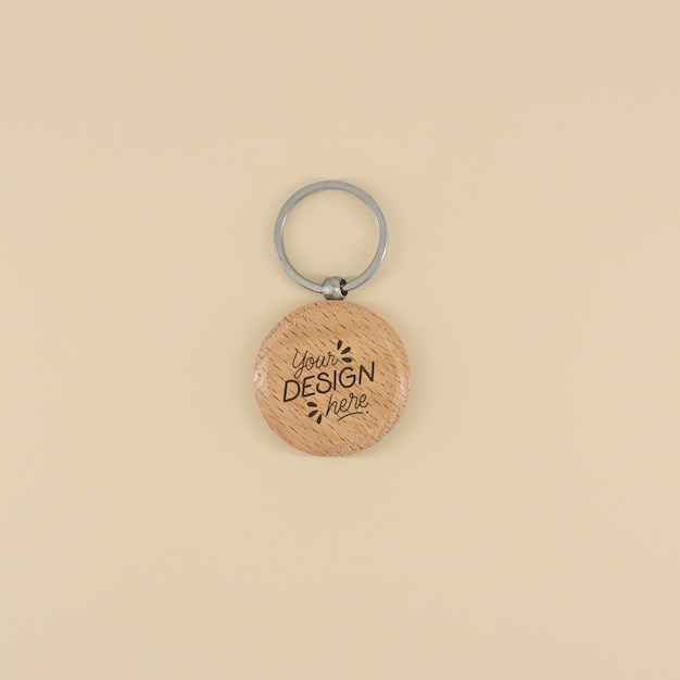 Close up on wooden keychain mockup