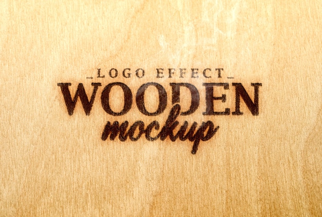 Close up on wooden logotype mockup