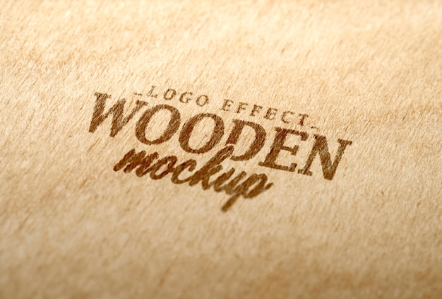 Close up on wooden logotype mockup