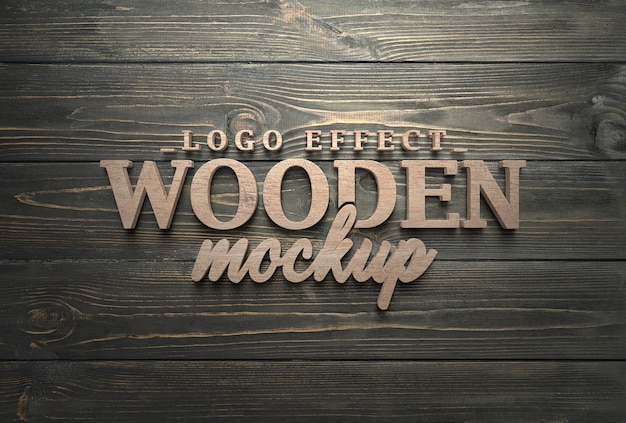 Close up on wooden logotype mockup