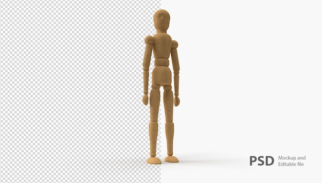 PSD close up on wooden man mannequin isolated