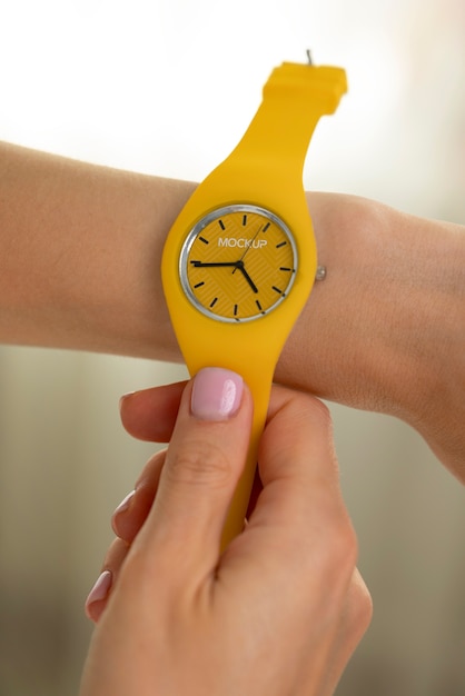 close up on wristwatch mockup design
