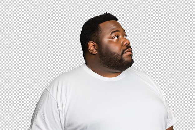 PSD close upf of a thoughtful fat african man