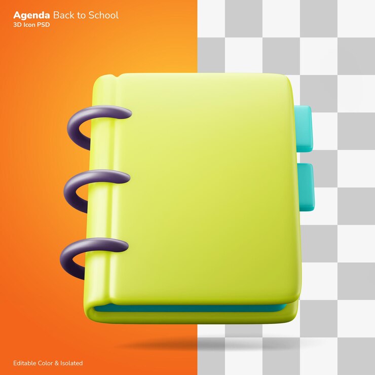 PSD closed agenda plan organizer book 3d rendering icon editable color isolated