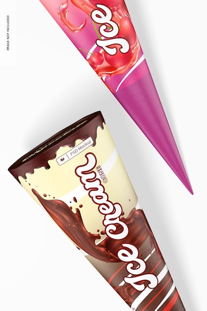 Closed ice cream cone mockup, close up