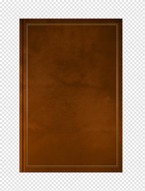 Closed leather blank book mockup with gold frame isolated on transparent background