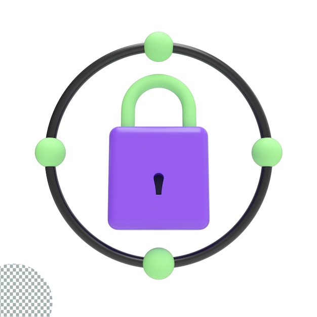 PSD 네트워크 인터넷 데이터 보안을 위한 닫힌 자물쇠 3d 렌더링 그림 격리 아이콘