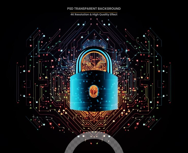 PSD closed padlock on digital background cyber security