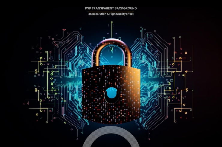 PSD closed padlock on digital background cyber security