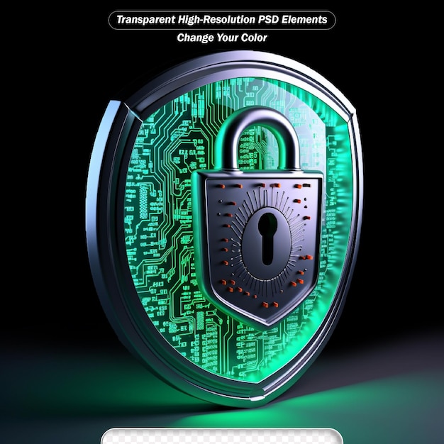 Closed padlock on digital background cybersecurity transparent