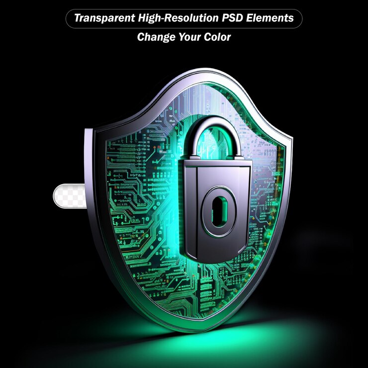PSD closed padlock on digital background cybersecurity transparent