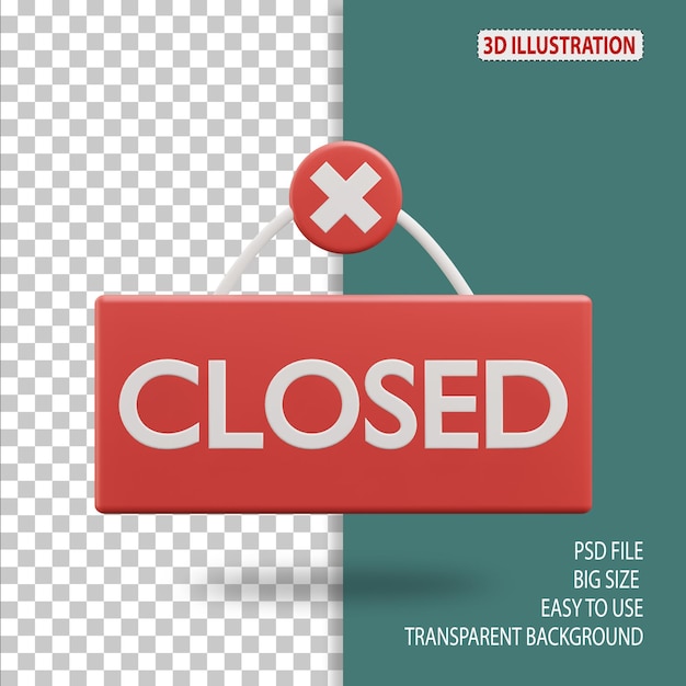 PSD closed tag grocery 3d icon illustration with transparent background