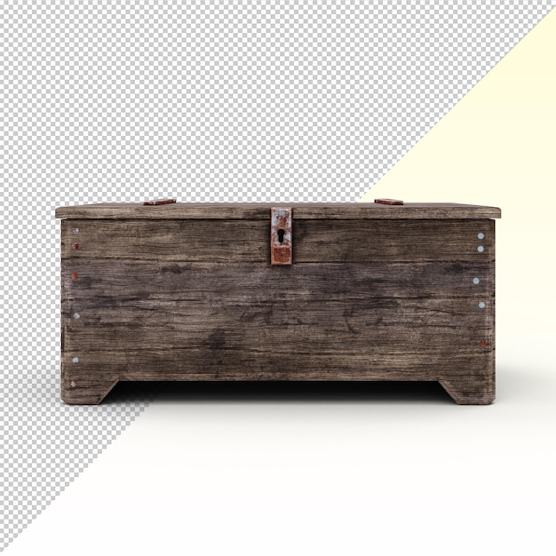 PSD a closed wooden chest with a brown leather handle