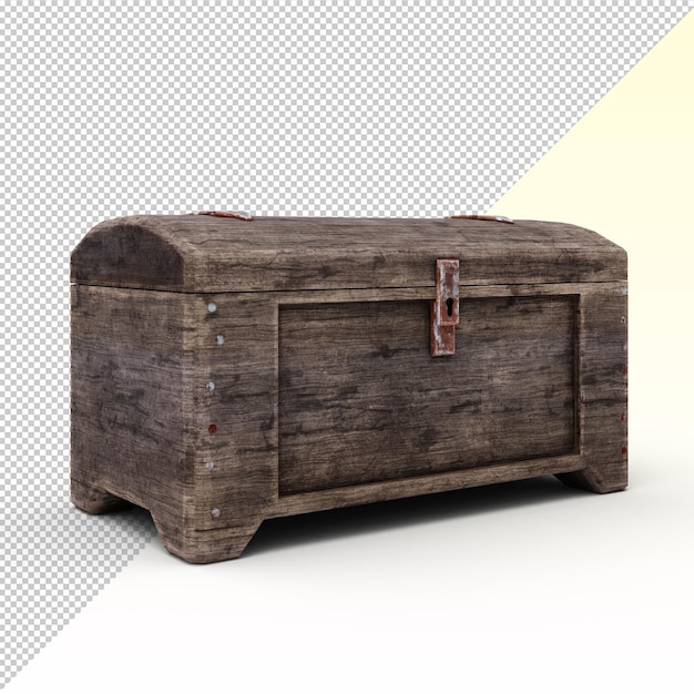 PSD a closed wooden chest with a brown leather handle