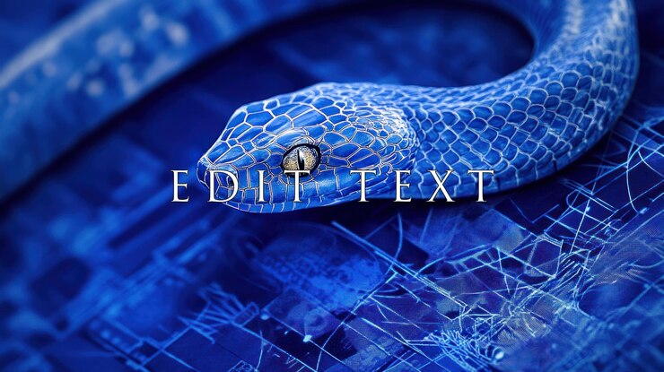 PSD closeup of a blue snake on a circuit board background