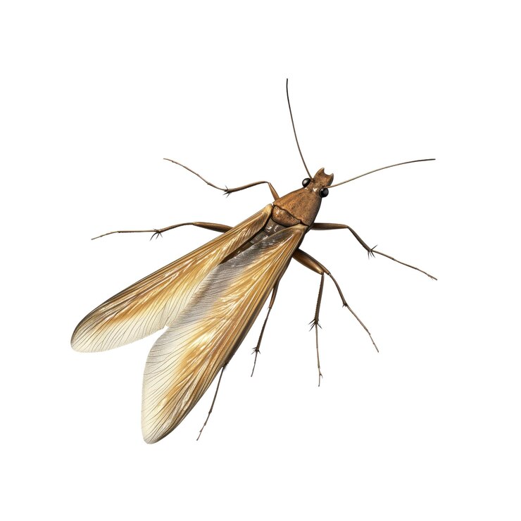 PSD closeup of a brown lacewing insect with wings spread